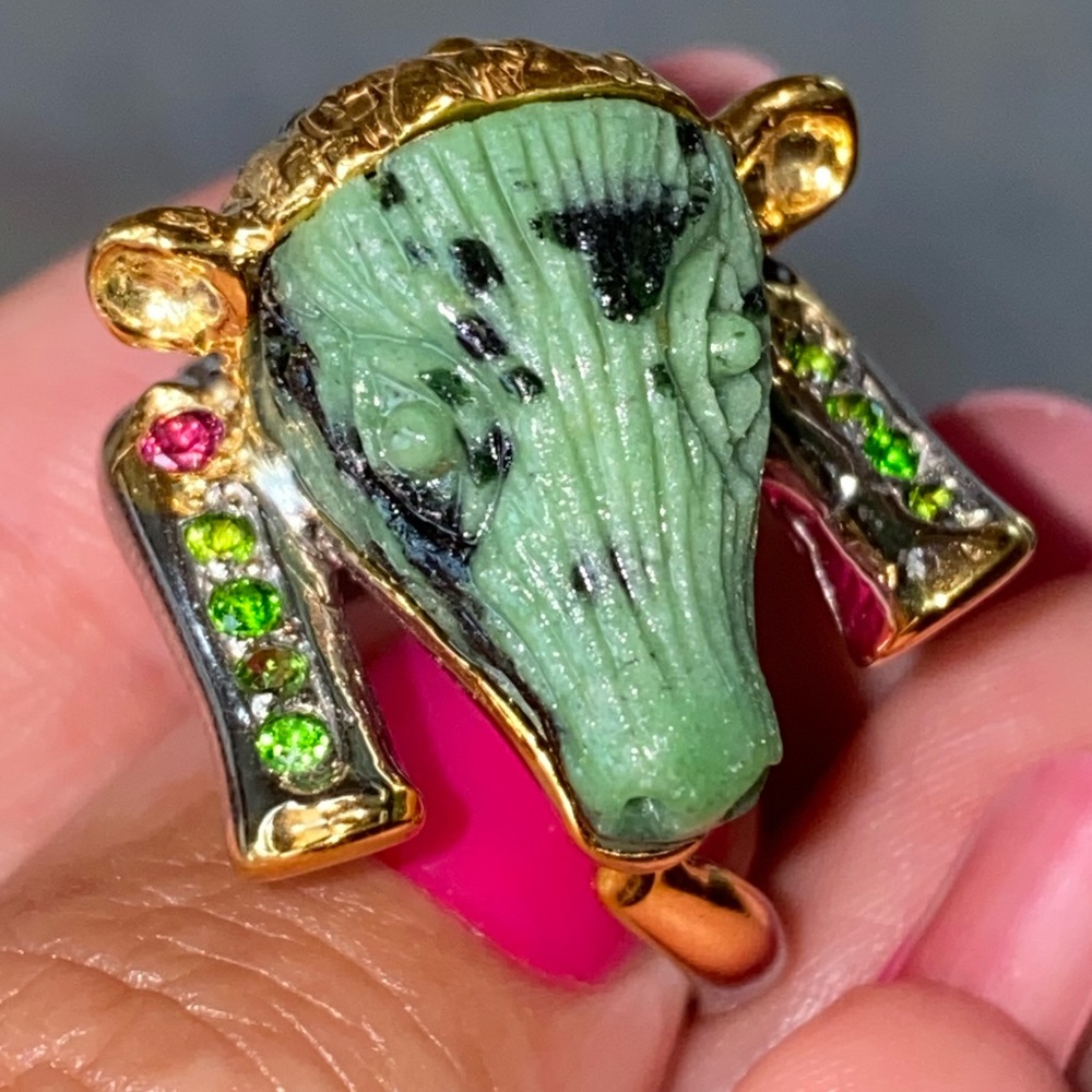 Unique Genuine Ruby Zoisite Ring With Gemstones - image 7